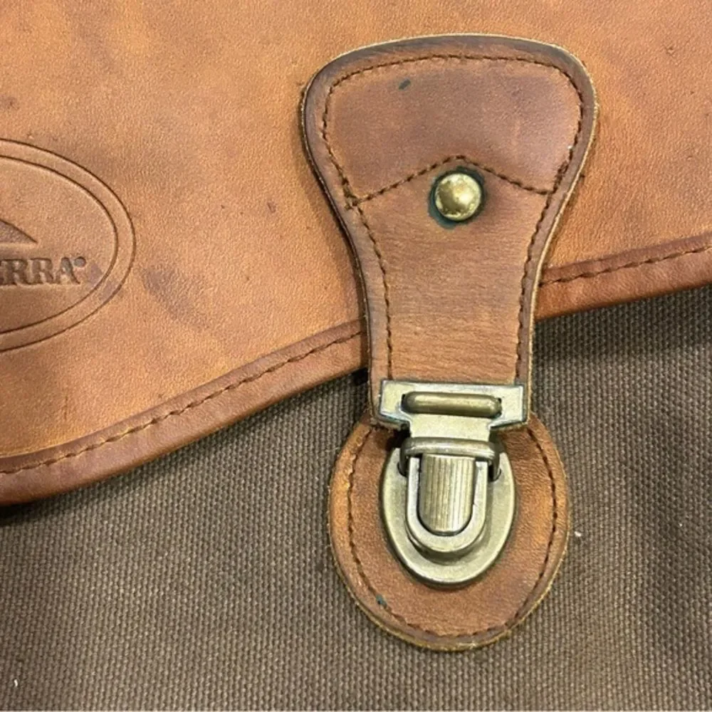 Vintage HIGH SIERRA Mens Brown Green Canvas Leather Flight Large Duffel‎ Bag